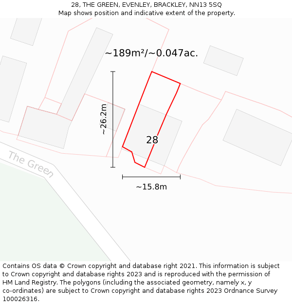 28, THE GREEN, EVENLEY, BRACKLEY, NN13 5SQ: Plot and title map