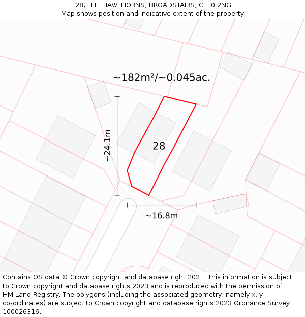 28, THE HAWTHORNS, BROADSTAIRS, CT10 2NG: Plot and title map