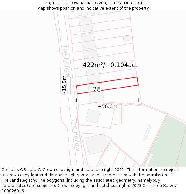 28, THE HOLLOW, MICKLEOVER, DERBY, DE3 0DH: Plot and title map