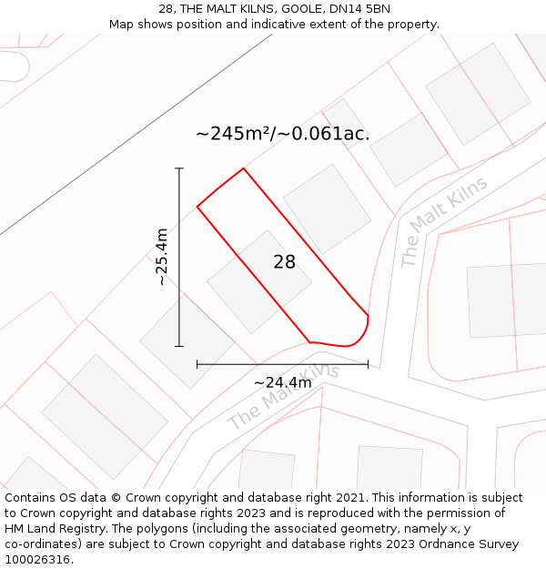 28, THE MALT KILNS, GOOLE, DN14 5BN: Plot and title map