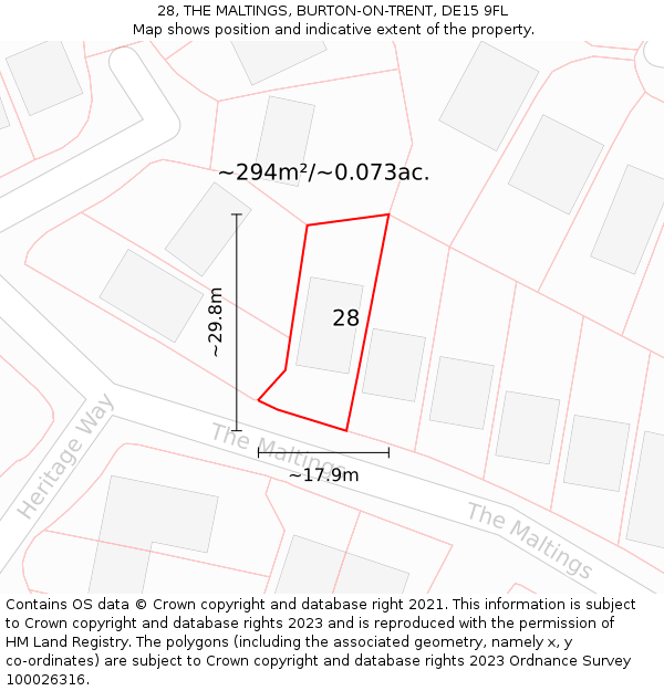 28, THE MALTINGS, BURTON-ON-TRENT, DE15 9FL: Plot and title map