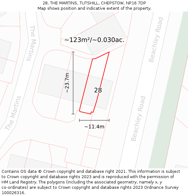 28, THE MARTINS, TUTSHILL, CHEPSTOW, NP16 7DP: Plot and title map