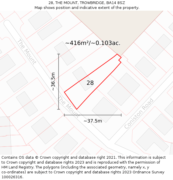 28, THE MOUNT, TROWBRIDGE, BA14 8SZ: Plot and title map