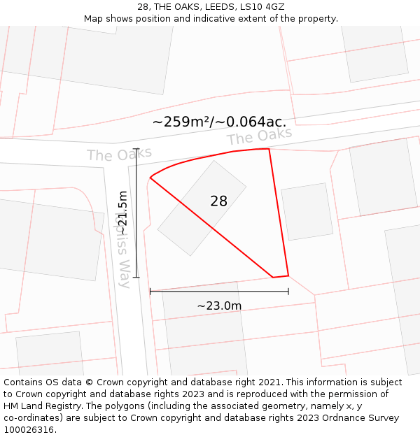 28, THE OAKS, LEEDS, LS10 4GZ: Plot and title map