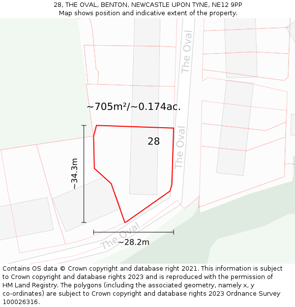 28, THE OVAL, BENTON, NEWCASTLE UPON TYNE, NE12 9PP: Plot and title map