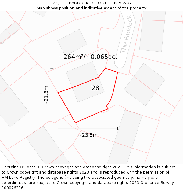 28, THE PADDOCK, REDRUTH, TR15 2AG: Plot and title map