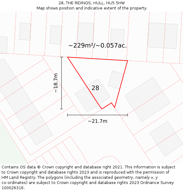 28, THE RIDINGS, HULL, HU5 5HW: Plot and title map