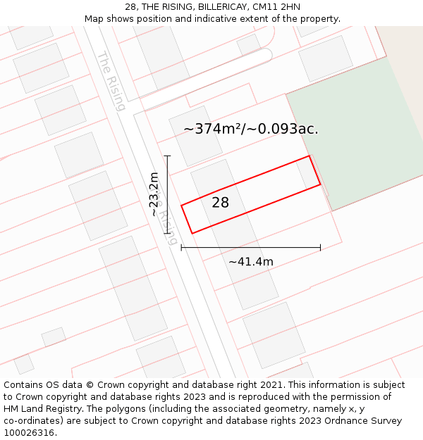 28, THE RISING, BILLERICAY, CM11 2HN: Plot and title map