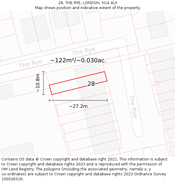 28, THE RYE, LONDON, N14 4LX: Plot and title map