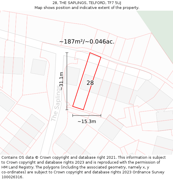 28, THE SAPLINGS, TELFORD, TF7 5UJ: Plot and title map