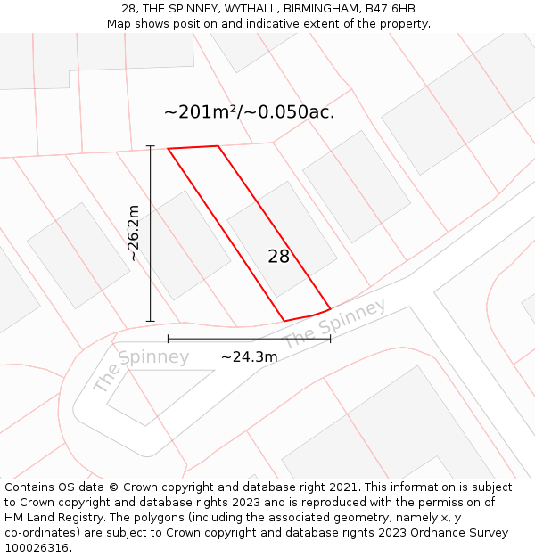 28, THE SPINNEY, WYTHALL, BIRMINGHAM, B47 6HB: Plot and title map