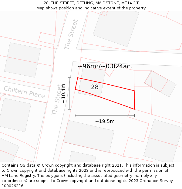 28, THE STREET, DETLING, MAIDSTONE, ME14 3JT: Plot and title map