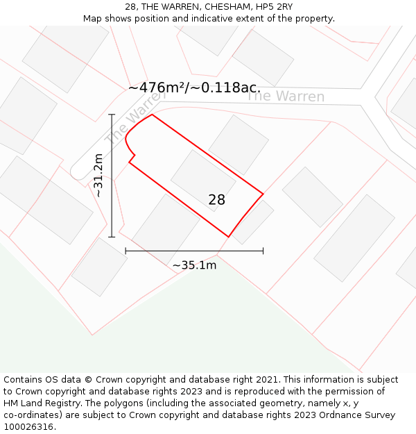 28, THE WARREN, CHESHAM, HP5 2RY: Plot and title map