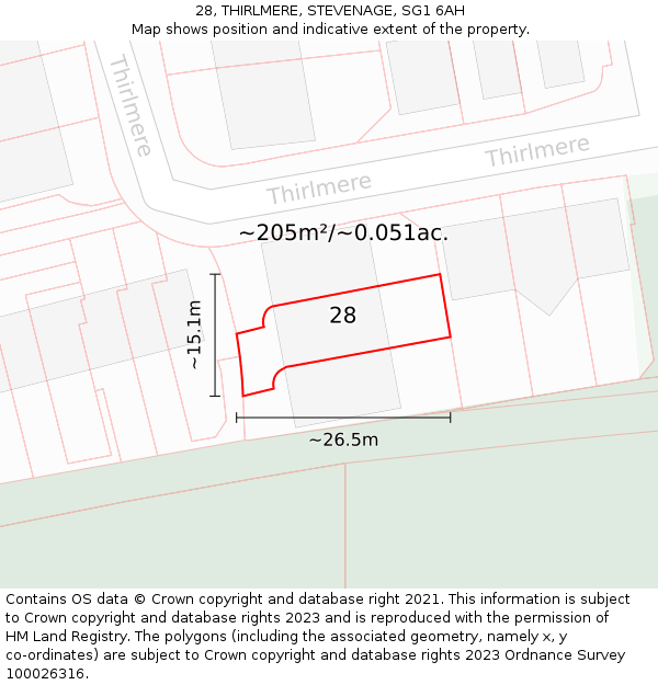 28, THIRLMERE, STEVENAGE, SG1 6AH: Plot and title map