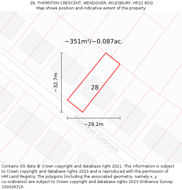 28, THORNTON CRESCENT, WENDOVER, AYLESBURY, HP22 6DQ: Plot and title map