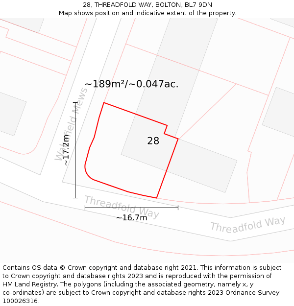 28, THREADFOLD WAY, BOLTON, BL7 9DN: Plot and title map