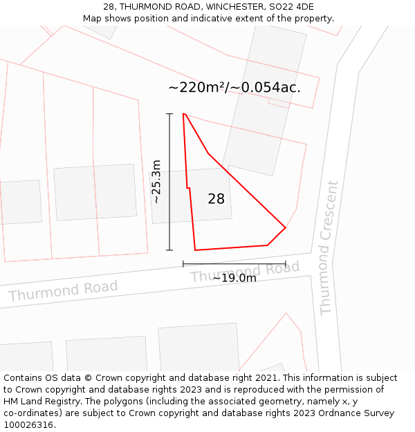 28, THURMOND ROAD, WINCHESTER, SO22 4DE: Plot and title map