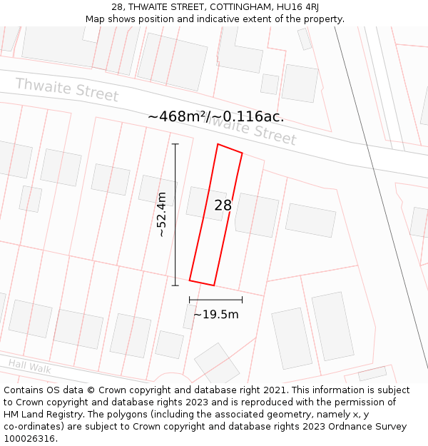 28, THWAITE STREET, COTTINGHAM, HU16 4RJ: Plot and title map