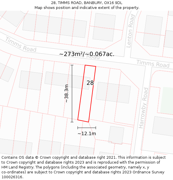 28, TIMMS ROAD, BANBURY, OX16 9DL: Plot and title map