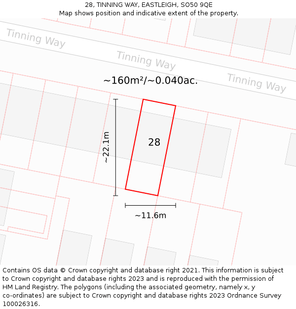 28, TINNING WAY, EASTLEIGH, SO50 9QE: Plot and title map