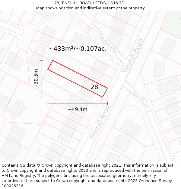 28, TINSHILL ROAD, LEEDS, LS16 7DU: Plot and title map