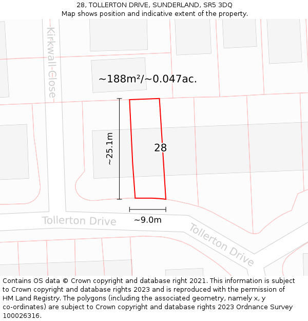 28, TOLLERTON DRIVE, SUNDERLAND, SR5 3DQ: Plot and title map