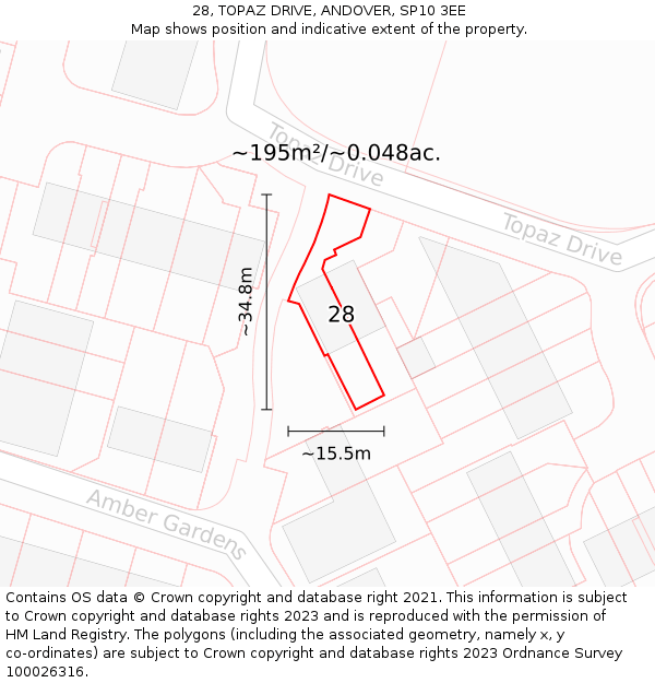 28, TOPAZ DRIVE, ANDOVER, SP10 3EE: Plot and title map