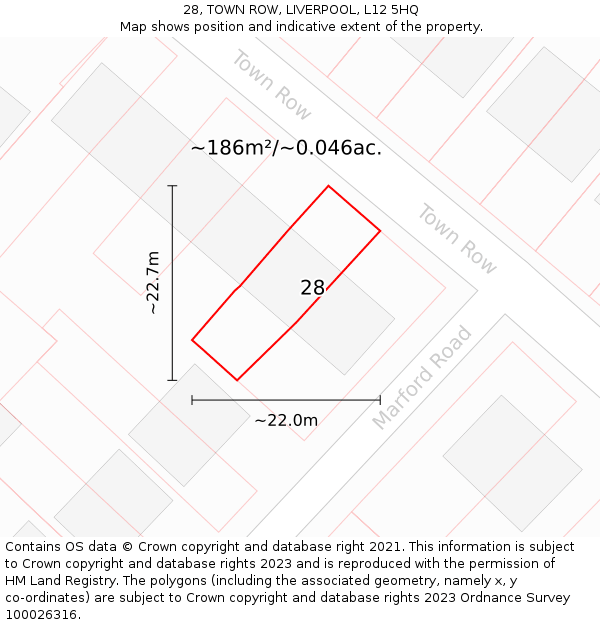 28, TOWN ROW, LIVERPOOL, L12 5HQ: Plot and title map