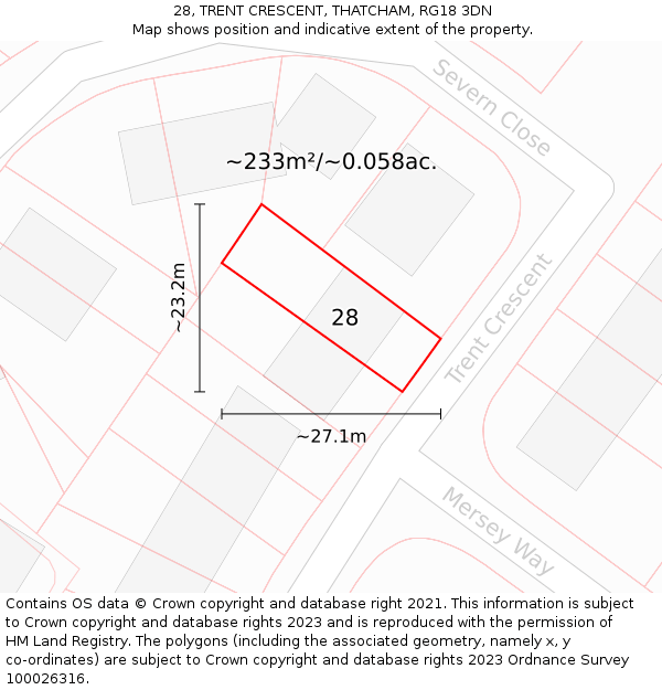 28, TRENT CRESCENT, THATCHAM, RG18 3DN: Plot and title map