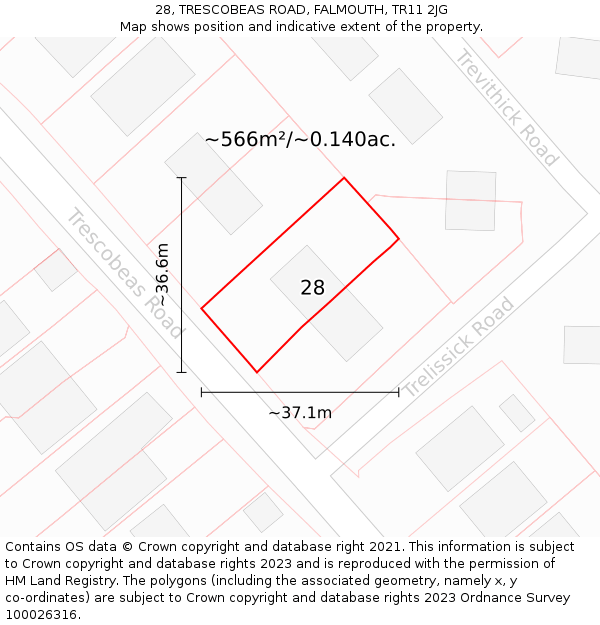 28, TRESCOBEAS ROAD, FALMOUTH, TR11 2JG: Plot and title map