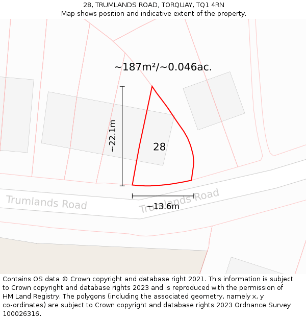 28, TRUMLANDS ROAD, TORQUAY, TQ1 4RN: Plot and title map