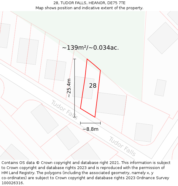 28, TUDOR FALLS, HEANOR, DE75 7TE: Plot and title map