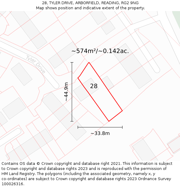 28, TYLER DRIVE, ARBORFIELD, READING, RG2 9NG: Plot and title map