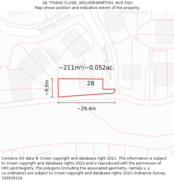 28, TYNING CLOSE, WOLVERHAMPTON, WV9 5QH: Plot and title map