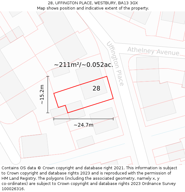 28, UFFINGTON PLACE, WESTBURY, BA13 3GX: Plot and title map