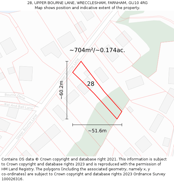 28, UPPER BOURNE LANE, WRECCLESHAM, FARNHAM, GU10 4RG: Plot and title map