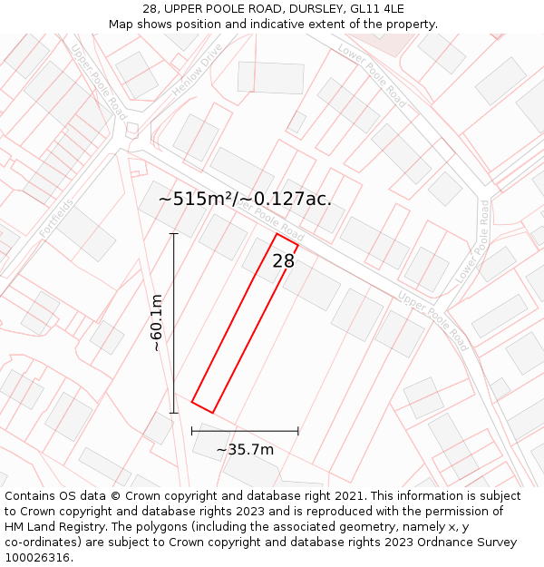 28, UPPER POOLE ROAD, DURSLEY, GL11 4LE: Plot and title map