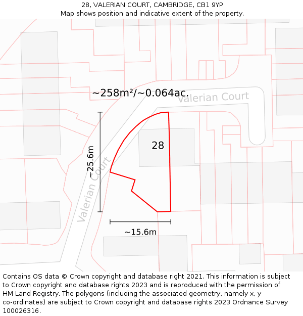 28, VALERIAN COURT, CAMBRIDGE, CB1 9YP: Plot and title map