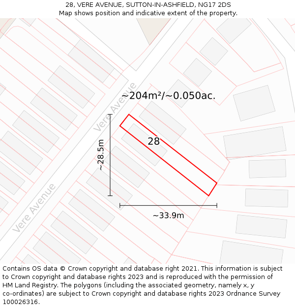 28, VERE AVENUE, SUTTON-IN-ASHFIELD, NG17 2DS: Plot and title map