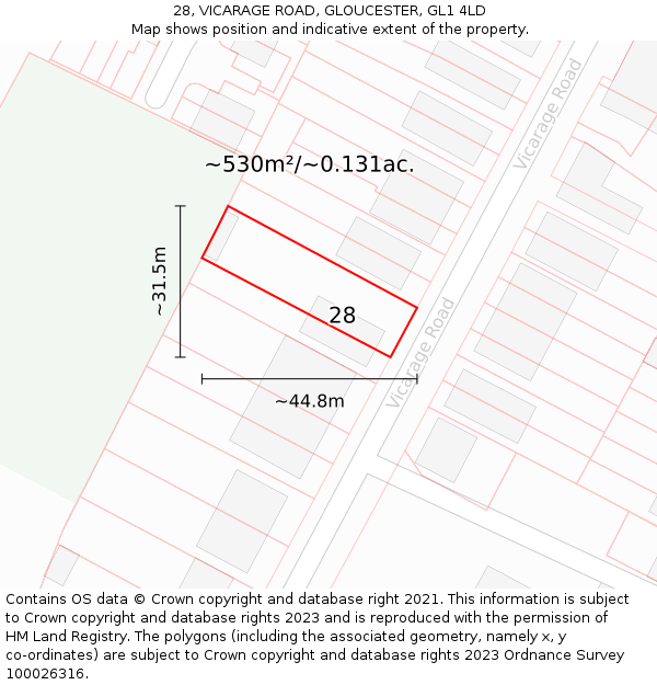 28, VICARAGE ROAD, GLOUCESTER, GL1 4LD: Plot and title map