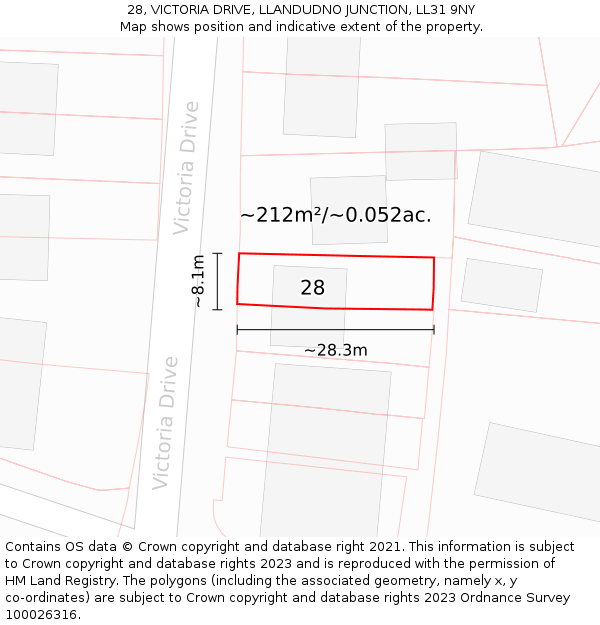 28, VICTORIA DRIVE, LLANDUDNO JUNCTION, LL31 9NY: Plot and title map