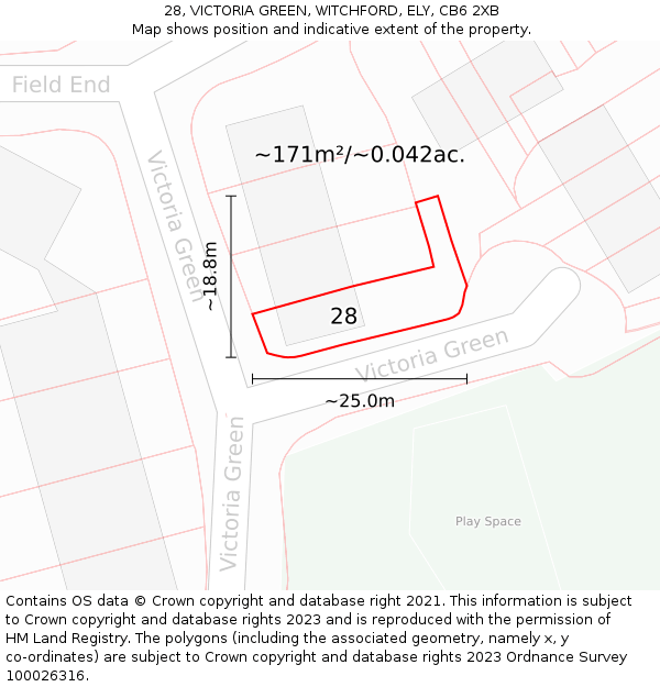 28, VICTORIA GREEN, WITCHFORD, ELY, CB6 2XB: Plot and title map