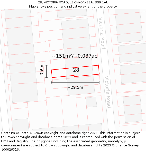 28, VICTORIA ROAD, LEIGH-ON-SEA, SS9 1AU: Plot and title map