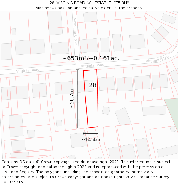 28, VIRGINIA ROAD, WHITSTABLE, CT5 3HY: Plot and title map