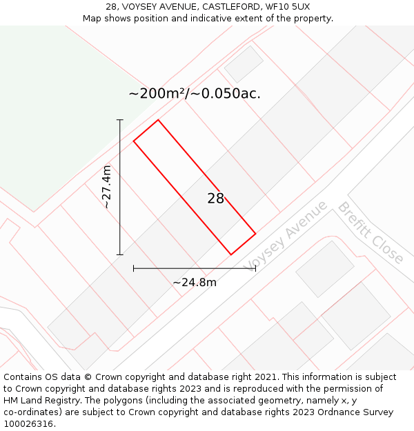 28, VOYSEY AVENUE, CASTLEFORD, WF10 5UX: Plot and title map