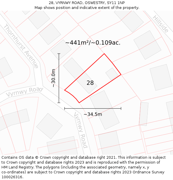 28, VYRNWY ROAD, OSWESTRY, SY11 1NP: Plot and title map