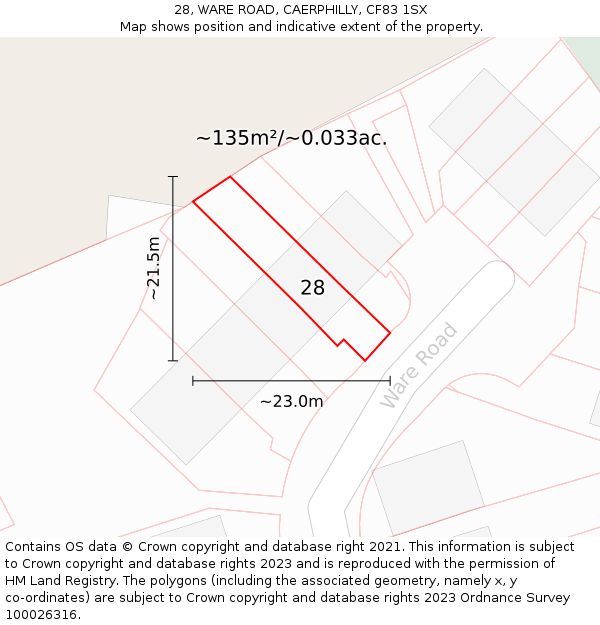 28, WARE ROAD, CAERPHILLY, CF83 1SX: Plot and title map