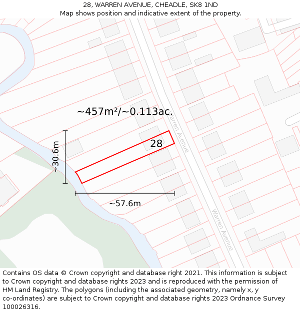 28, WARREN AVENUE, CHEADLE, SK8 1ND: Plot and title map