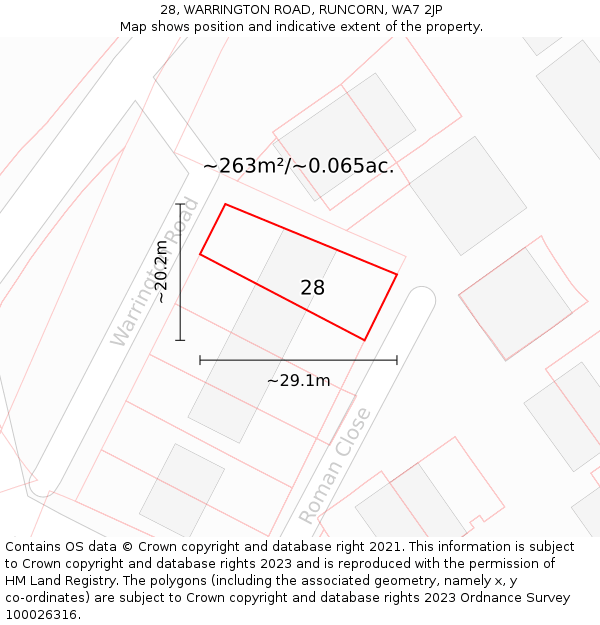 28, WARRINGTON ROAD, RUNCORN, WA7 2JP: Plot and title map