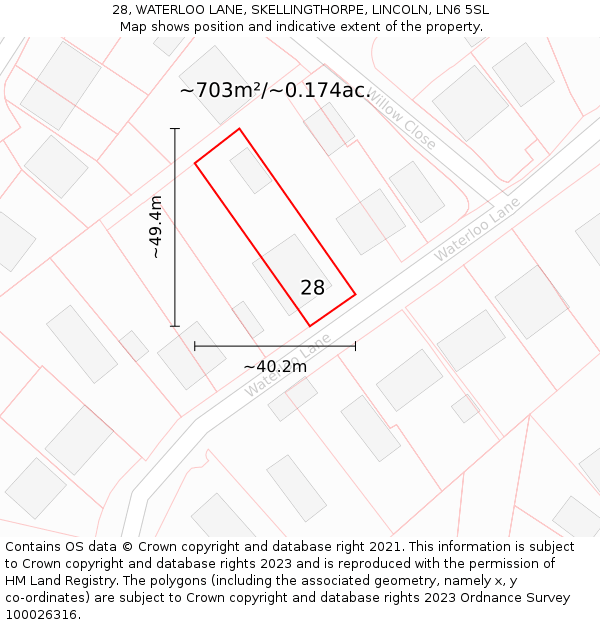 28, WATERLOO LANE, SKELLINGTHORPE, LINCOLN, LN6 5SL: Plot and title map